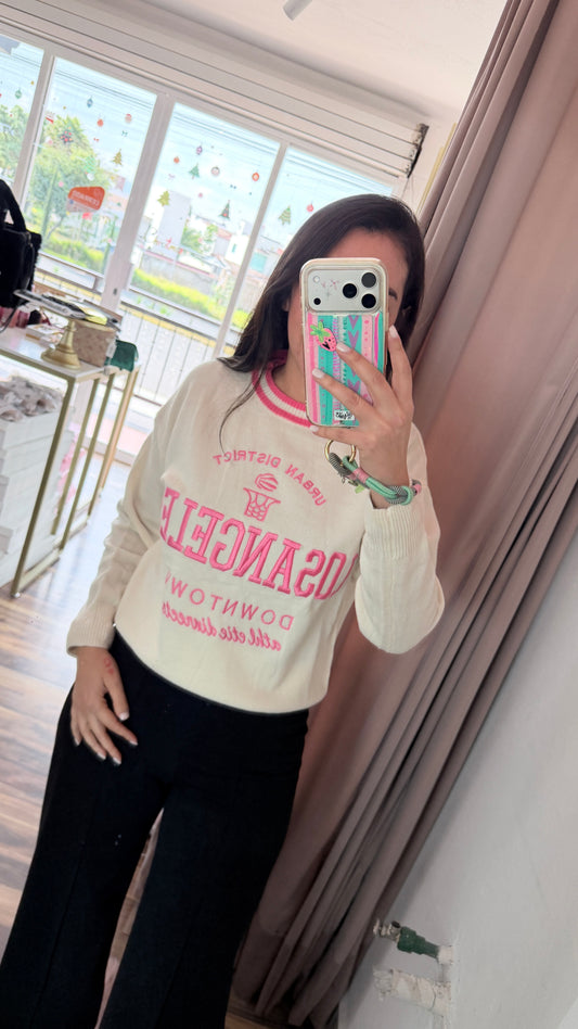 Suéter School Beige/Rosa