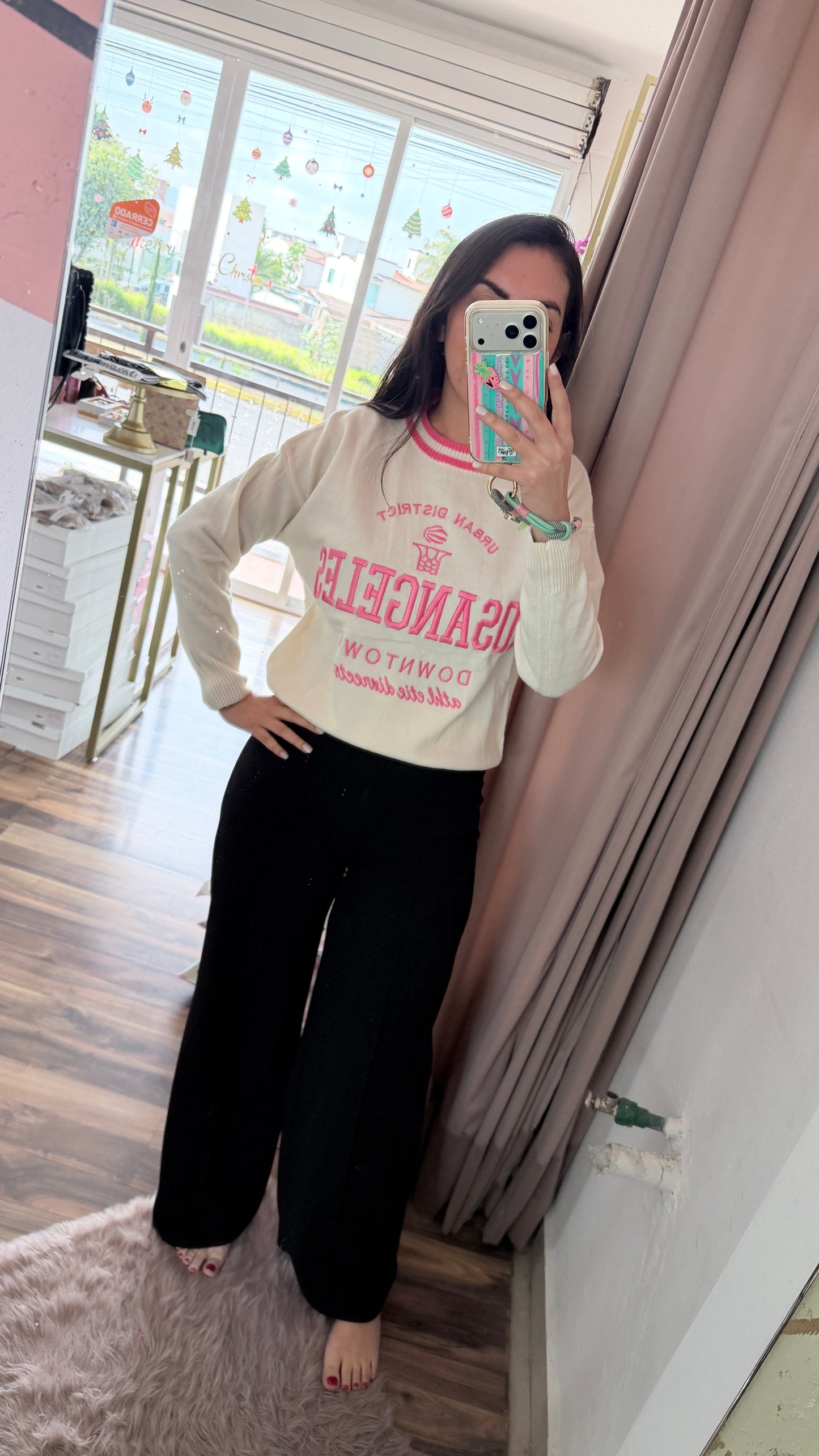 Suéter School Beige/Rosa